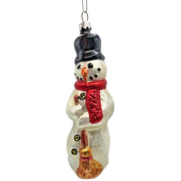 Christopher Radko Snowman With Broom Red Scarf Christmas Tree Ornament - Picture 1 of 11